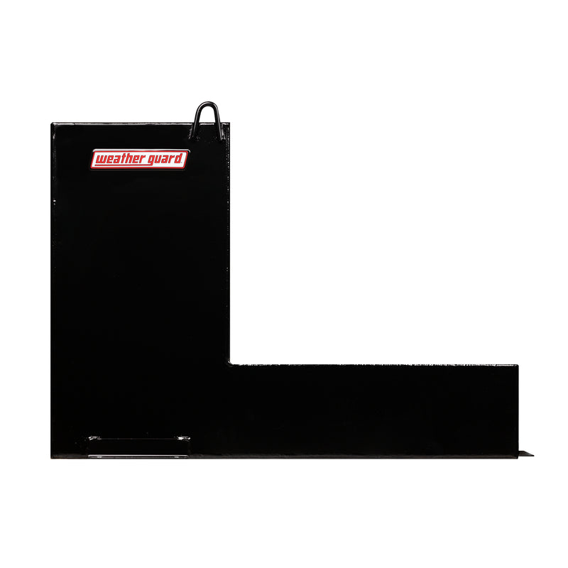 Side profile of the gloss black Weather Guard 110 gallon transfer tank showing the L cross-section