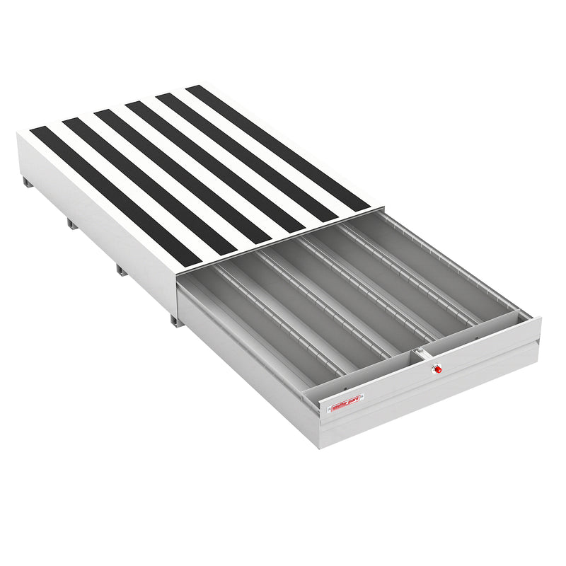 Weather Guard 3713-3-04 PACK RAT drawer unit in white with the drawer pulled fully open on its slides