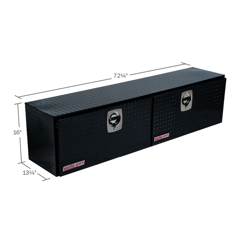 Weather Guard 372-5-02 Hi-Side box in gloss black, dimensional line drawing with the overall length, width and height called out