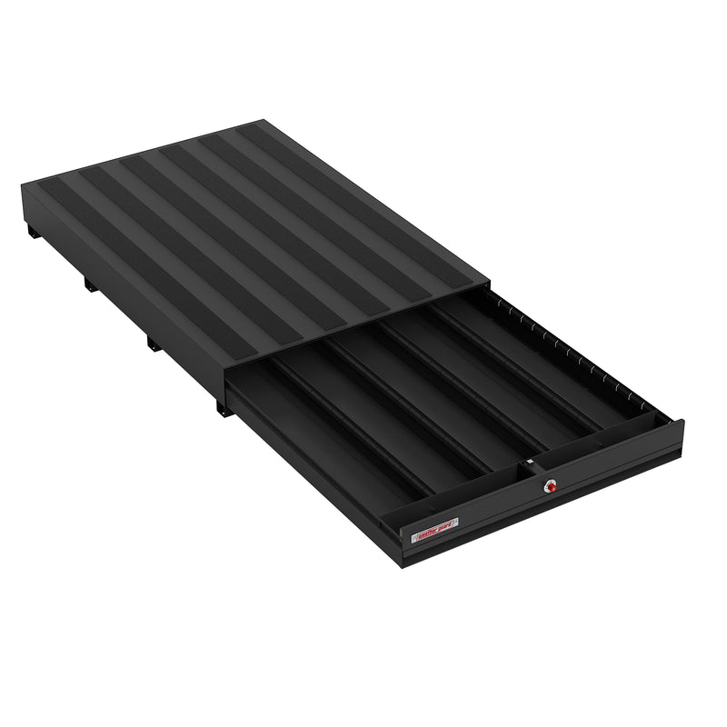 Weather Guard 379-5-04 PACK RAT drawer unit in black with the drawer pulled fully open on its slides