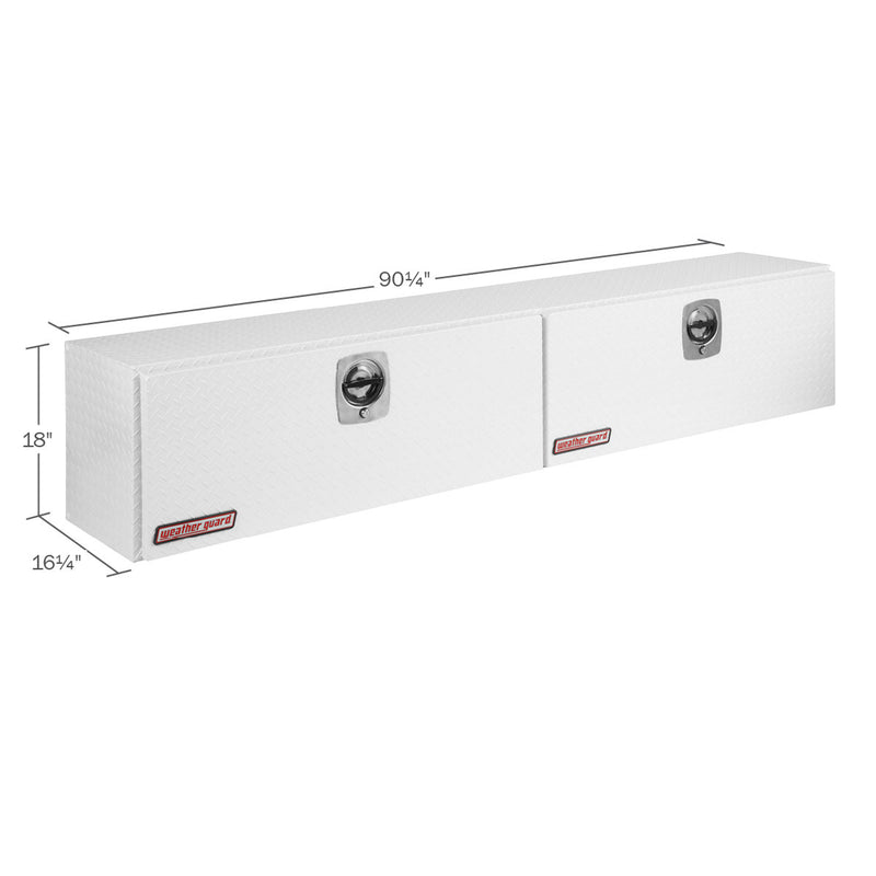 Weather Guard 391-3-02 Super Hi-Side box in white, dimensional line drawing with the overall length, width and height called out
