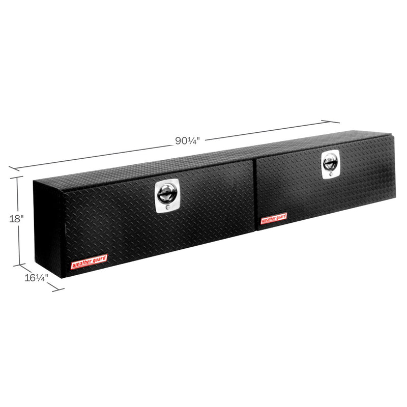 Weather Guard 391-52-02 Super Hi-Side box in textured matte black, dimensional line drawing with the overall length, width and height called out