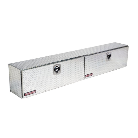 Weather Guard 396-0-02 Hi-Side box in bright aluminum diamond plate, front three-quarter studio view with the doors closed