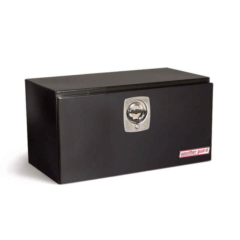 Weather Guard 530-5-02 underbed box in gloss black, front three-quarter studio view with the door closed