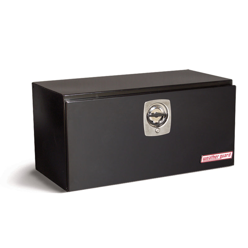 Weather Guard 536-5-02 underbed box in gloss black, front three-quarter studio view with the door closed
