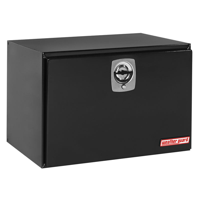 Weather Guard 538-5-02 jumbo underbed box in gloss black, front three-quarter studio view with the door closed