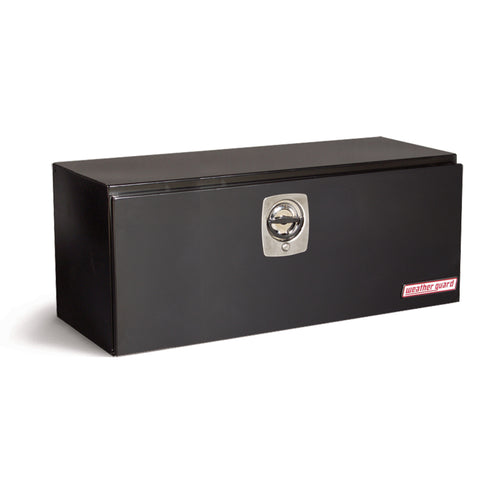Weather Guard 548-5-02 underbed box in gloss black, front three-quarter studio view with the door closed