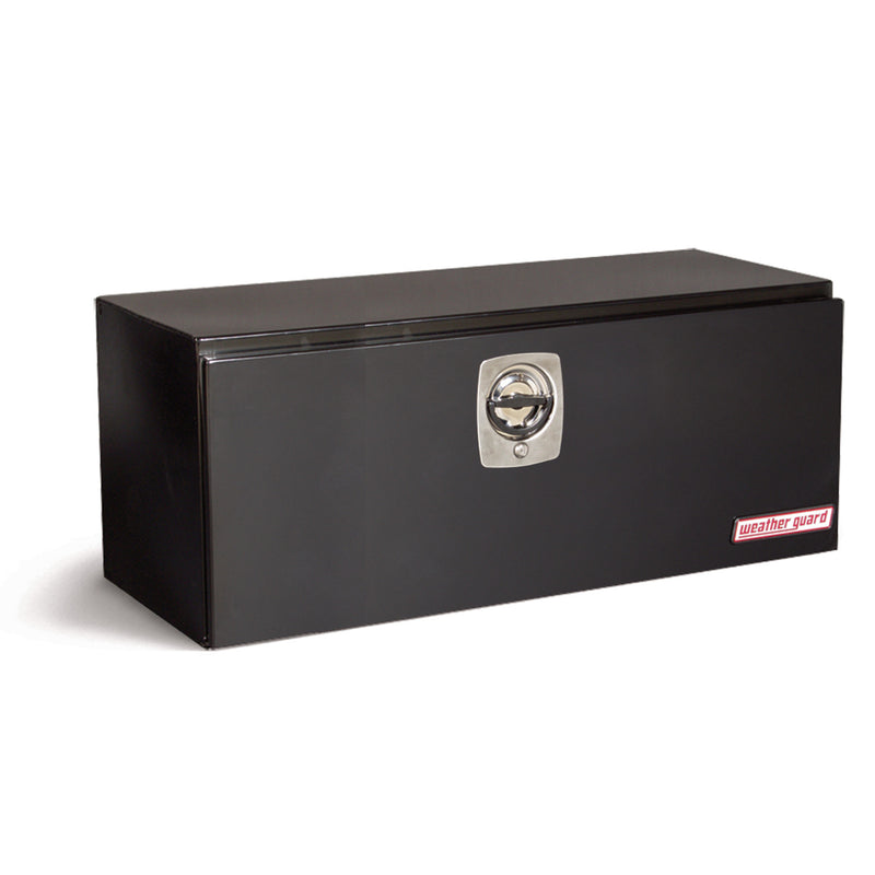 Weather Guard 548-5-02 underbed box in gloss black, front three-quarter studio view with the door closed