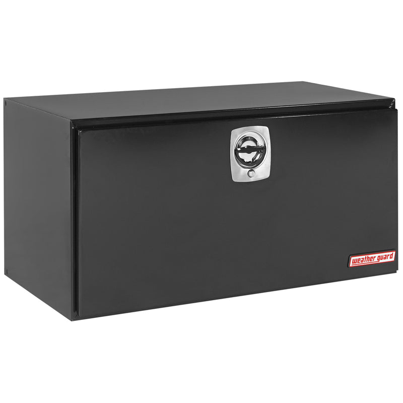 Weather Guard 550-5-02 jumbo underbed box in gloss black, front three-quarter studio view with the door closed