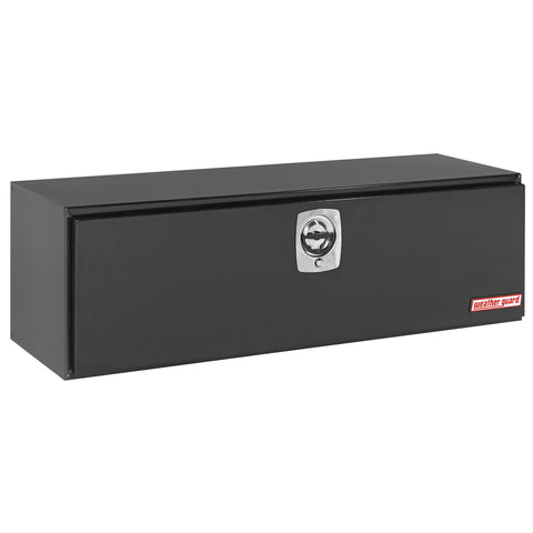 Weather Guard 560-5-02 underbed box in gloss black, front three-quarter studio view with the door closed