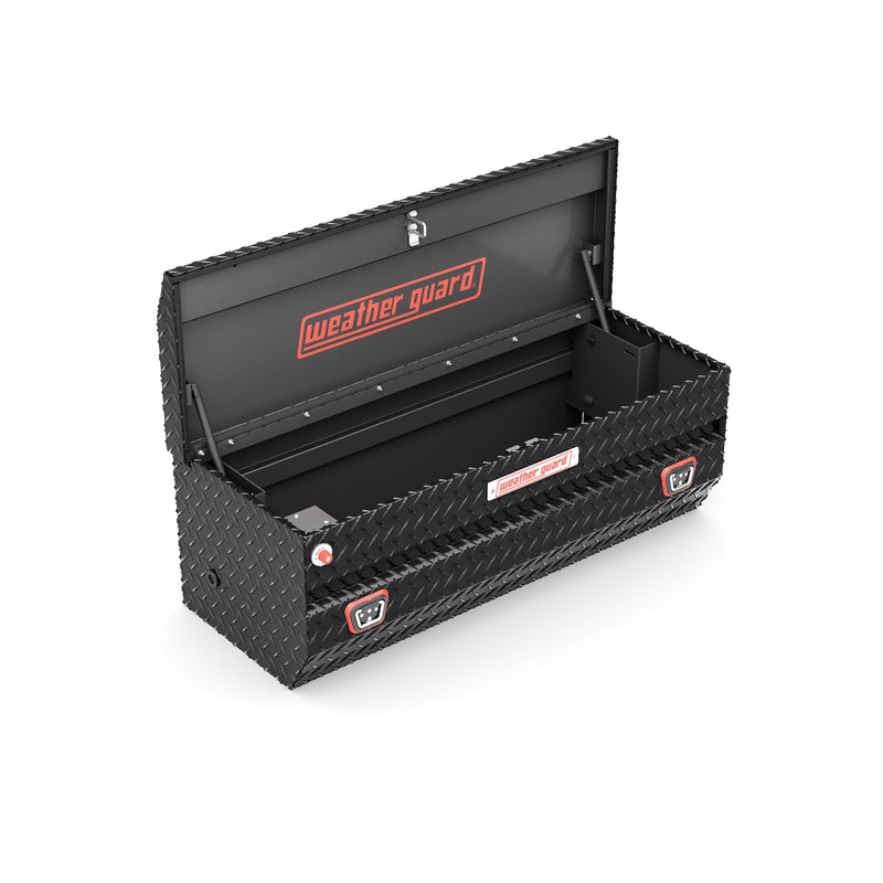 Weather Guard 624-5-04 All-Purpose Chest in gloss black, lid open, showing the interior floor and the full opening