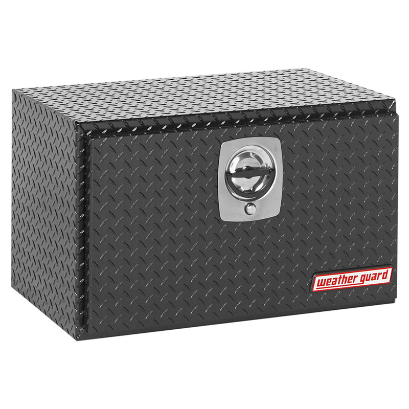 Weather Guard 631-5-02 underbed box in gloss black, front three-quarter studio view with the door closed