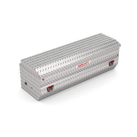 Weather Guard 634-0-04 All-Purpose Chest in bright aluminum diamond plate, front three-quarter studio view with the lid closed