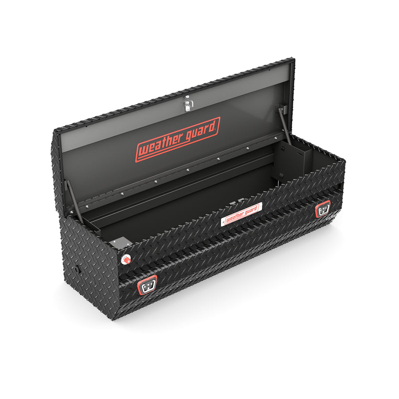 Weather Guard 634-5-04 All-Purpose Chest in gloss black, lid open, showing the interior floor and the full opening