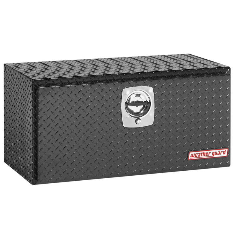 Weather Guard 636-5-02 underbed box in gloss black, front three-quarter studio view with the door closed