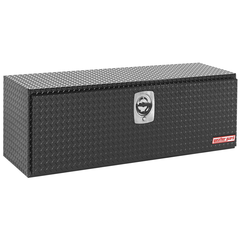 Weather Guard 648-5-02 underbed box in gloss black, front three-quarter studio view with the door closed