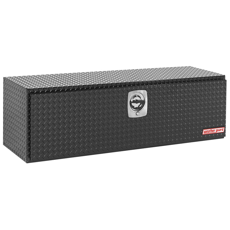 Weather Guard 660-5-02 underbed box in gloss black, front three-quarter studio view with the door closed