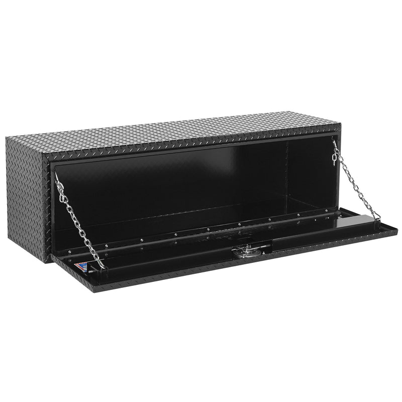Weather Guard 660-5-02 underbed box in gloss black, door open, showing the interior floor and the full opening