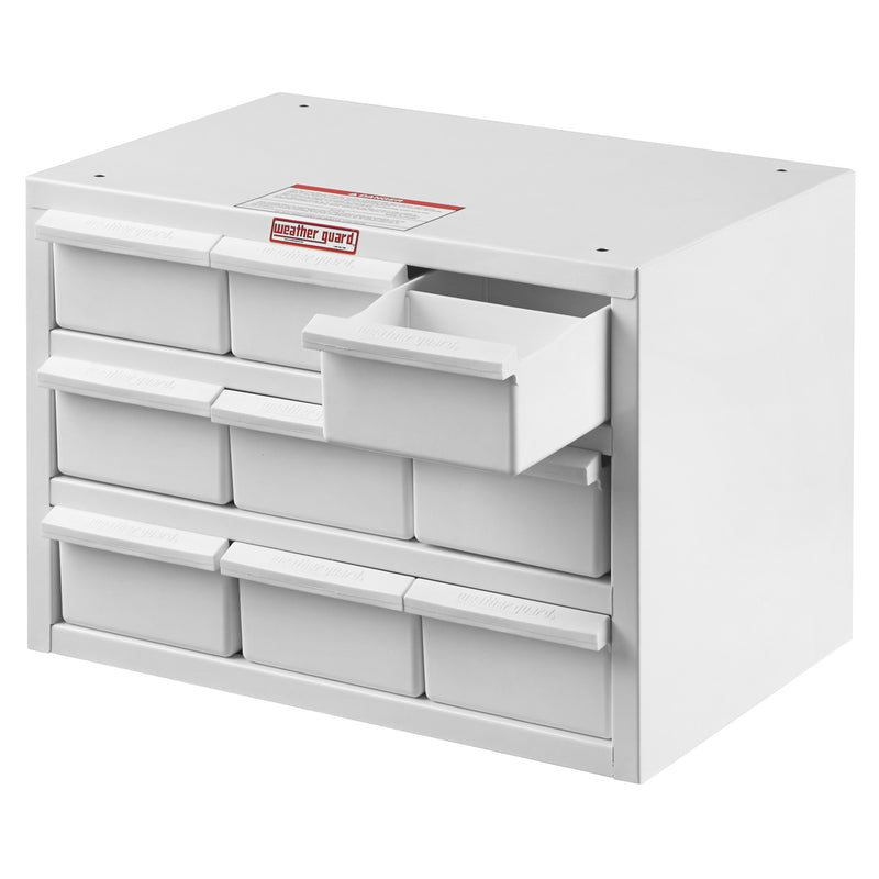 Weather Guard 9909-3-02 Parts Cabinet, with a drawer pulled open on its slides