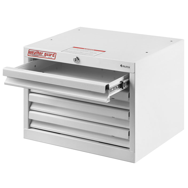 Weather Guard 9914-3-02 Mechanics-Grade 4-Drawer Van Cabinet, with a drawer pulled open on its slides