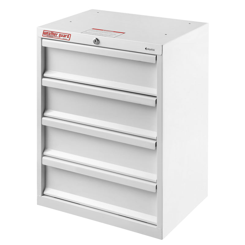 Weather Guard 9984-3-01 Mechanics-Grade 4-Drawer Van Cabinet, studio three-quarter view on a plain white background