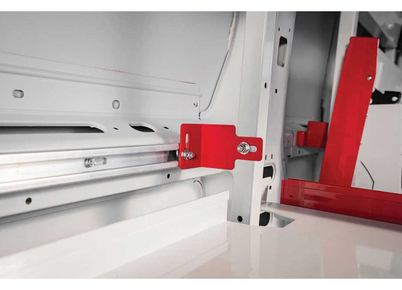 Weather Guard DRFTAF dual rail kit red mounting bracket close-up