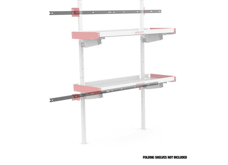 Weather Guard DRFTAF dual rail kit shown with folding shelves mounted (shelves sold separately)