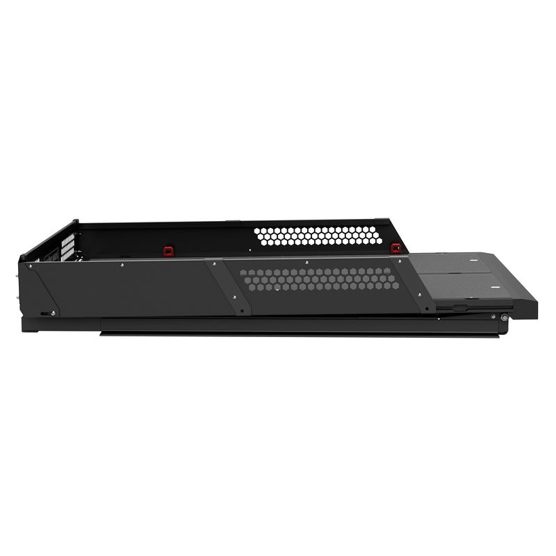 Left side profile of the Weather Guard 65 in sliding truck bed showing how low the deck sits