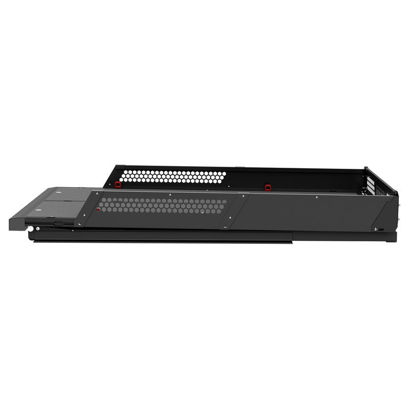 Right side profile of the Weather Guard 75" sliding truck bed with the slide rail visible along the base