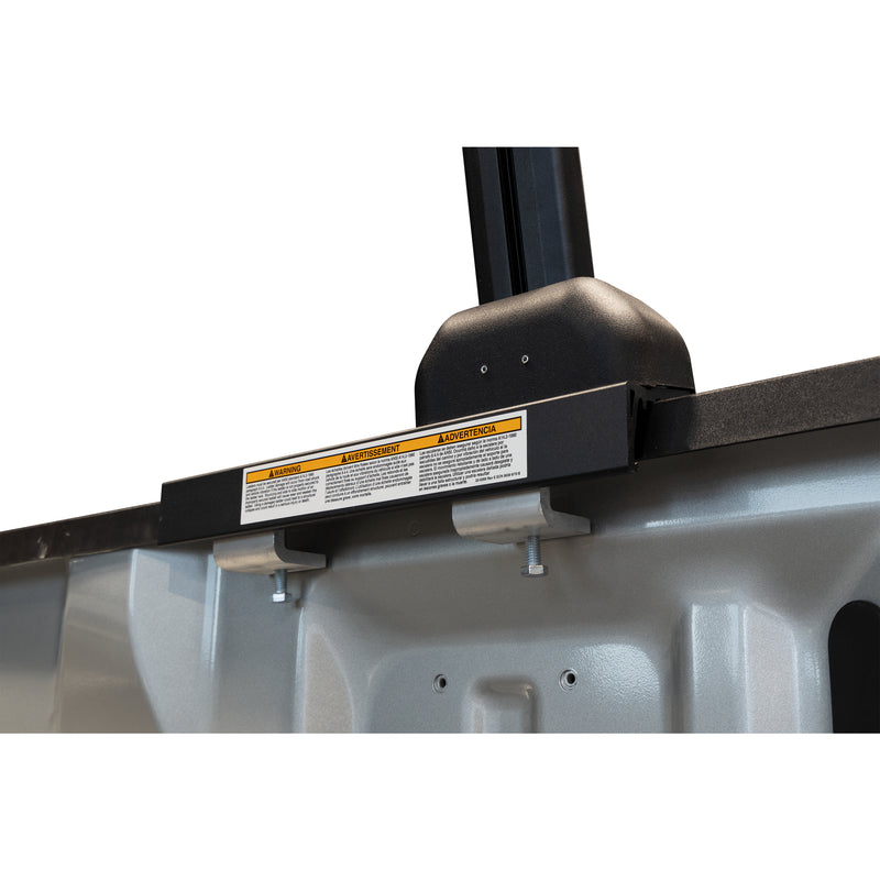 Weather Guard DEFENDER truck rack clamp foot fitted to the bed rail of a silver pickup