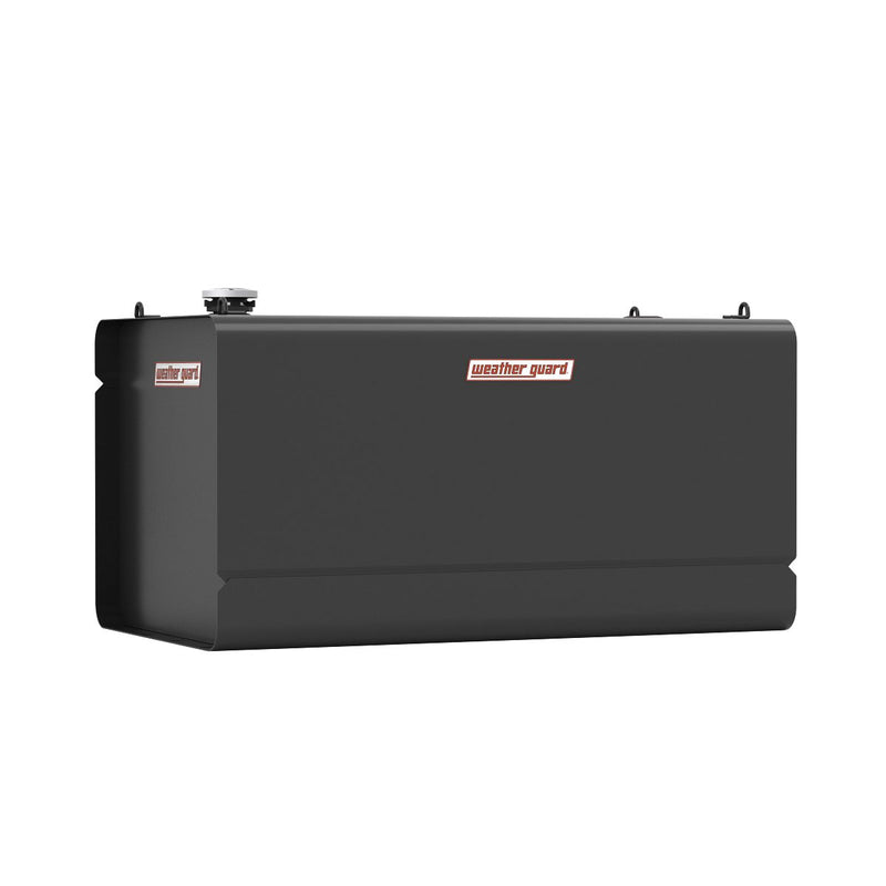 Weather Guard matte black steel rectangular transfer tank, end view