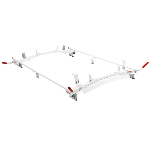 Weather Guard 234-3-01 dual-side Quick Clamp van ladder rack with curved cross members for full-size gutter vans, studio view