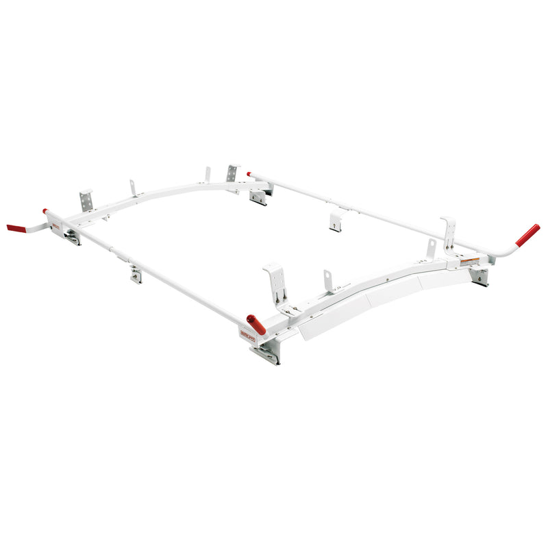 Weather Guard 234-3-01 dual-side Quick Clamp van ladder rack with curved cross members for full-size gutter vans, studio view